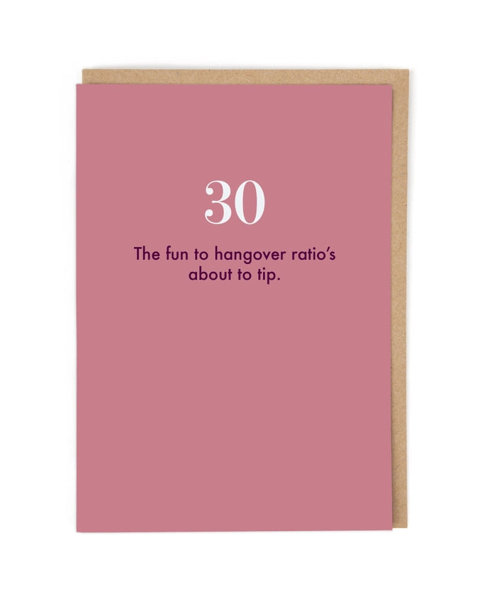 "The fun to hangover ratio's about to tip" 30th Birthday Card