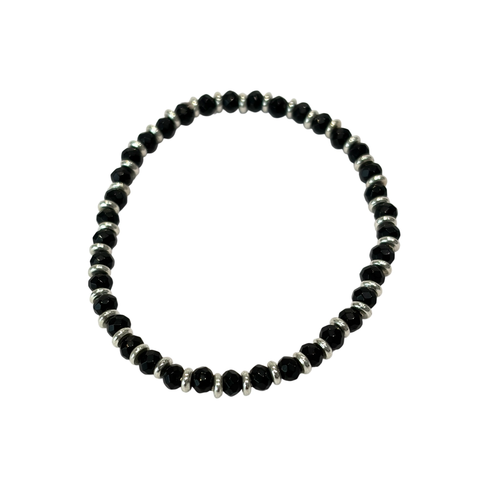 Black Onyx - Silver-Plated Crystal Ball Bracelet