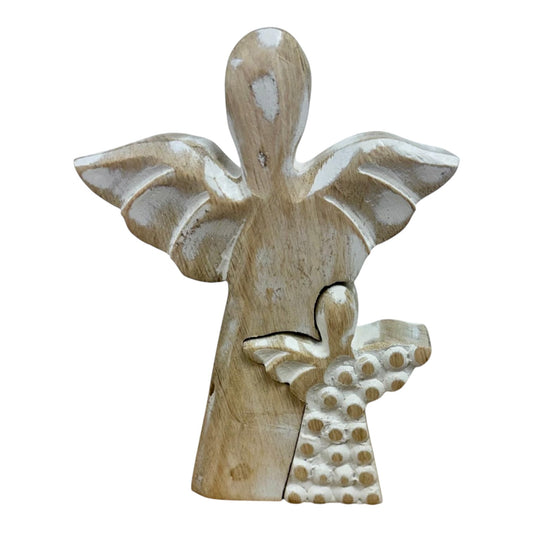 Whitewash Angel  - Wooden Figure