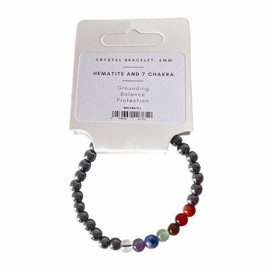 Hematite & 7 Chakra - Crystal Ball Bracelet (6mm)